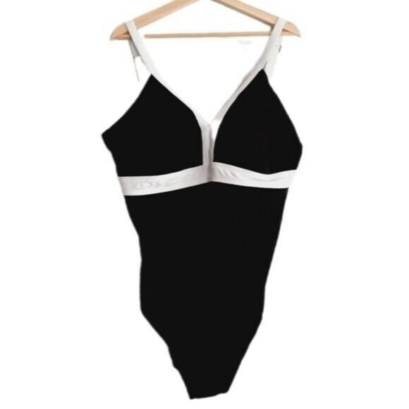 KRISTA - NWOT One Piece Swimsuit Colorblock B&W Sz 24 W D - Picture 3 of 12
